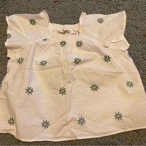 Zara White Blouse with Blue Floral Design